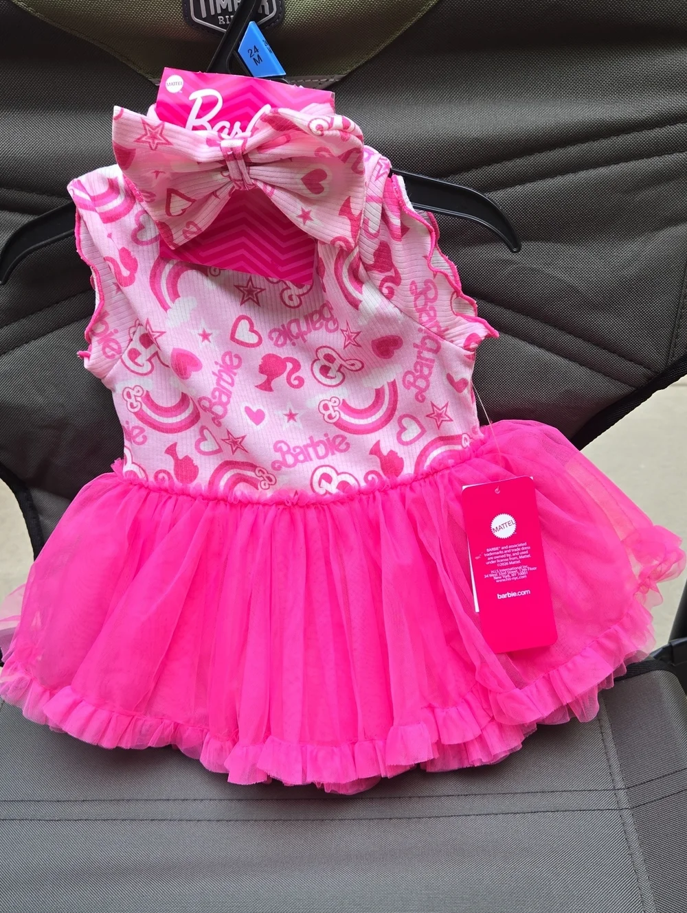 Barbie Hot Pink Printed Tulle Dress with Bow 24 Months